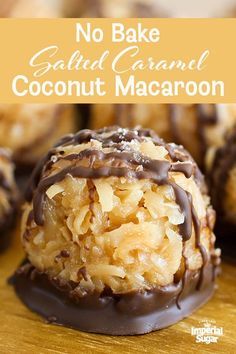 no bake salted caramel coconut macaroni and cheese balls with chocolate drizzle