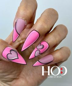 Fun And Simple Nails, Funky Valentine's Nails, Pink Breast Awareness Nails Design, Unique Valentines Nails, Anti Valentines Day Nails, Animation Nails, Spring Acrylic Nails, Sassy Nails