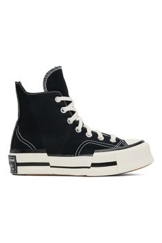 Converse: Black Chuck 70 Plus High Top Sneakers | SSENSE Converse High-top Canvas Platform Sneakers, Converse Cotton Platform Sneakers For Streetwear, Converse Canvas Platform Sneakers With Vulcanized Sole, Converse High-top Sneakers With Rubber Heel Cap For Streetwear, Converse High-top Sneakers For Streetwear With Rubber Heel Cap, Converse Canvas Platform Sneakers, Converse Canvas Skate Shoes For Streetwear, Black Canvas Platform Sneakers With Rubber Sole, High-top Cotton Platform Sneakers With Contrast Sole