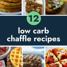 twelve low carb chaffle recipes are featured in this collage with text overlay