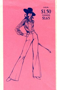 SEWING PATTERN FOR WIDE LEG, HIGH WAISTED JEANS AND SHORT SIZES:  30 32 34 36 38 40 42 46 48 Misses Women Teen, Full Figure, Plus Size included Stretch & Sew 710 c 1973, 1974 See second scan for body measurement sizes. VERY RETRO JEANS PATTERN - POCKETS, WIDE LEG, HIGH WAIST. CAN BE MADE WITH STRIPES OR PLAIDS...SUPER CUTE! Pattern is uncut with factory folds.  There is a stain on the back of envelope as seen in my scan. Sewing Pattern Women, Shorts Sewing Pattern, Jeans Pattern, Shorts Sewing, Retro Jeans, Body Measurement, Patterned Jeans, High Waisted Jeans, Bell Bottom