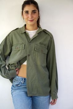 Green Military Shirt, Vintage 70s Army Jacket Shirt Boho Hippy Hippie Cotton Army Utility Unisex Field Blouse Top 1970s //M/L - Etsy Green Military Style Cotton Utility Jacket, Green Collared Utility Jacket With Pockets, Green Button-up Utility Jacket With Flap Pockets, Vintage Olive Utility Jacket For Fall, Retro Khaki Cotton Utility Jacket, Vintage Green Utility Jacket For Fall, Military Cotton Utility Jacket With Collar, Military Style Cotton Utility Jacket With Collar, Vintage Khaki Utility Jacket For Spring