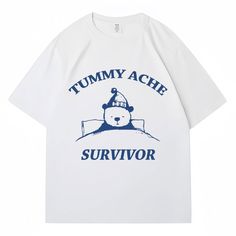 Tummy Ache Survivor Bear Graphic T Shirt Fashion Men Women T Shirts Oversized 100% Cotton Casual Loose Fit Crew Neck T-shirt With Cartoon Print, Oversized Graphic Tee With Cartoon Print, Oversized Crew Neck T-shirt With Cartoon Print, T Shirt Fashion Men, T Shirts Oversized, Tummy Ache, Shirts Oversized, Bear Graphic, T Shirt Fashion