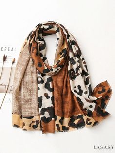 Lasaky - Leopard Pattern Scarf for Women's Fashion Wild Leopard, Long Shawl, Leopard Scarf, Brown Scarves, Art Scarves, Linen Scarves, Leopard Print Scarf, Functional Fashion, Pool Parties