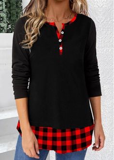 $29.98 - So exciting, this exciting fashion wear that just came in stock - Black Patchwork Plaid Long Sleeve T Shirt - Description: Each and every item’s materials are handpicked and crafted with care for continued quality and style. Features: Stylish, Comfortable, High Quality, Unique Specs: 1 X T Shirt,Other,Bohemian,Black,M,L,XL,XXL   Size information: We recommend to choose a size larger t... Plaid Sleeve, Plaid Outfits, Christmas Plaid, Plaid Top, Plaid Print, Fashion Colours