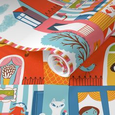 an image of colorful wallpaper with animals and trees