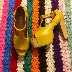 Jeffery Campbell Mustard Yellow chunky Platform heels of my dreams. They are very slightly worn but are as magical as they day they were purchased. Jeffery Campbell Havana collection Size: US 7 Free shipping within the US From Leah @70smama shipping from Virginia Vintage Chunky Platform Heels With Closed Toe, Vintage Platform High Heels, Vintage High Heel Platform Heels, Vintage Stacked Block Heel Shoes, Vintage Ankle Strap Platform Heels, Vintage Platform Heels With Ankle Strap, Vintage Heels With Stacked Block Heel, Vintage Chunky Platform Heels With Block Heel, Vintage Yellow Heels With Round Toe