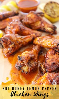 hot honey lemon pepper chicken wings on a plate