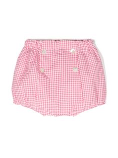 hot pink/white cotton poplin texture gingham check print decorative button detailing elasticated waistband slip-on style thigh-length elasticated hem Pink Buttoned Summer Bottoms, Pink Summer Bottoms With Button Closure, Pink Summer Bottoms With Buttons, Preppy Summer Bottoms With Elastic Waistband, Preppy Gingham Cotton Bottoms, Preppy Spring Bottoms With Elastic Waistband, Pink Cotton Bottoms With Button Closure, Preppy Cotton Bottoms With Elastic Waistband, Pink Houndstooth