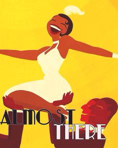 a woman in a white dress with her arms out and the words almost there on it