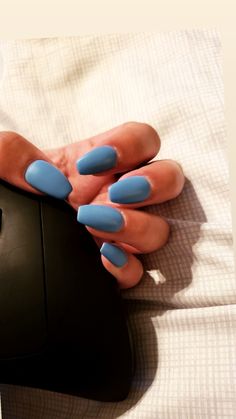 Matte Dusty Blue Nails, Simple Acrylic Nails Solid Colour, Dusky Blue Nails, Nails Dusty Blue, Steel Blue Nails, Solid Blue Nails, Slate Blue Nails, Denim Blue Nails