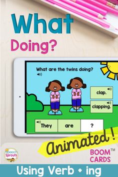 an ipad with the words, what are the twins doing?