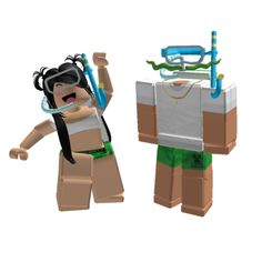 two legos are holding up their arms and looking like they're ready to go scuba diving