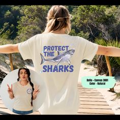 Protect The Sharks Tshirt | Shark Lover Gift | Respect The Local Sharks | Surf Shirt | Save The Ocean T-Shirt | Ocean Conservation Hoodie White Casual Tops With Shark Design, Casual White Tops With Shark Design, Casual White Shark Design Tops, White Crew Neck Top With Shark Design, Shark Tshirts, Shark T Shirts Design, Whale Shark Shirt, Graphic Tee With Shark Design And Crew Neck, Save The Sharks