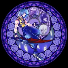 a stained glass window with anime characters on it