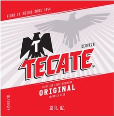 a can of tecate original beer with an eagle on the front and red background