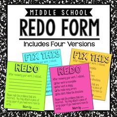 the middle school redo form includes four versions