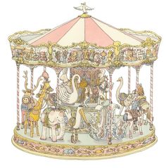 an illustration of a carousel with animals on it