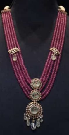 Pearl Mala, Pooja Items, Silver Pooja Items, Beaded Necklace Designs, Ruby Beads, Beads Jewellery, Gold Jewelry Fashion, Necklace Designs, Beaded Jewelry