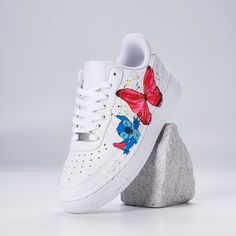 Stitch and the Red Butterfly Custom Air Force 1 – XX CUSTOM Comfortable Sneakers With Red Sole And Round Toe, Custom Synthetic Sneakers With Red Sole And Round Toe, Casual Custom Sneakers With Perforations And White Sole, Custom Lace-up Sneakers With Speckled Midsole, Multicolor Lace-up Sneakers With Perforations, Custom Low-top Synthetic Sneakers With Perforations, Custom Slip-on Sneakers With White Sole, Custom Synthetic Slip-on Sneakers With White Sole, Low-top Breathable Custom Sneakers With White Sole