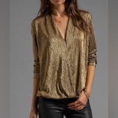 I Never Wore This. I Still Love It, But Chances Are I Won’t Wear It. New With Tags Even Though It’s A Few Years Old. Excellent Condition. Glamorous V-neck Tops For Date Night, Gold V-neck Blouse For Work, Gold V-neck Top For Fall, Gold V-neck Chic Blouse, Gold Long Sleeve Top For Evening, Gold Long Sleeve Tops For Night Out, Chic Gold Long Sleeve Tops, Chic Long Sleeve Gold Top, Chic Gold V-neck Blouse