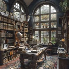 an old library with lots of books on the shelves