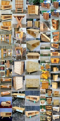 many different types of wooden crates with handles and drawers on each side, all in different sizes