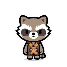 a raccoon with an orange vest on it's chest is standing in front of a white background