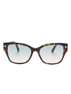 Havana brown acetate tortoiseshell effect gradient lenses signature T-shaped hinge detail straight arms curved tips These glasses come with a protective case. Tom Ford Eyewear, Havana Brown, Square Frame, Sunglass Frames, Square Frames, Tortoise Shell, Tom Ford, Havana, Protective Cases