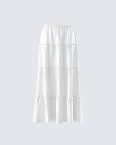 You’ll always be top tier in this white tiered maxi skirt 👑 Made from viscose challis fabric and featuring an elastic waistband and A-line design - this piece is the perfect closet staple to pair with everything 🤍 White Long Skirts, White Flowy Maxi Skirt, Maxi Skirt Png, 16th Dress, Summer Skirts Long, Survival Clothes, Skirt Png, 2024 List, Long White Skirt