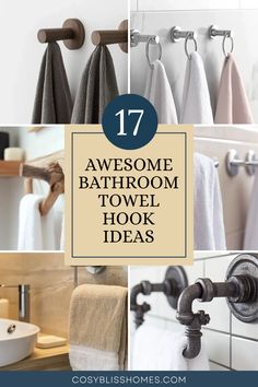 Discover 17 creative towel hook ideas for your bathroom featuring a variety of styles using 6 engaging images from minimalist to rustic designs. Explore all your options for better bathroom organization.