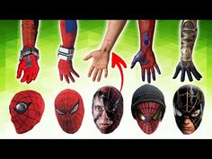 several different types of spider - man gloves are shown in this graphic above the image