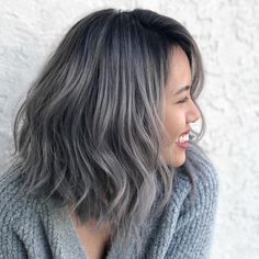 Grey Blending Asian Hair, Dark Grey Hair Dye, Grey Ombre Hair, Granny Hair, Grey Hair Dye, Silver Blonde Hair, Asian Short Hair