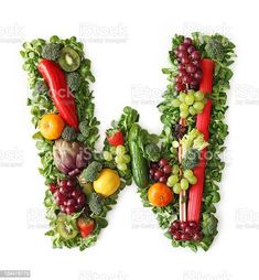 the letter n made up of fruits and vegetables stock photo - image 349874