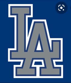 the los angeles dodgers logo is shown on a blue background with white and gray letters