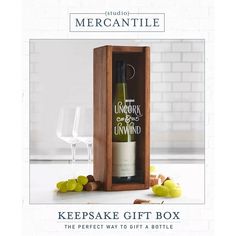 a bottle of wine in a wooden box