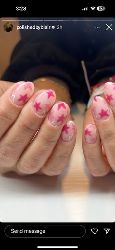 Hannah Montana Nails, Easy Natural Nail Designs, Nails For Natural Nails, Short Star Nails, Pink Nails Art, Teen Nails, Classy Acrylic Nails, Pearl Nails