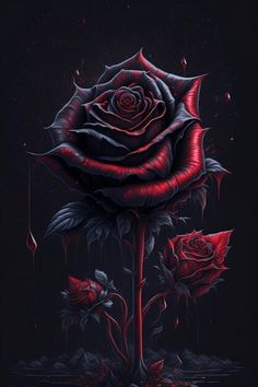 a painting of a red rose on a black background