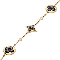 LOUIS VUITTON® - Color Blossom Bb Multi-motif Bracelet, Yellow Gold, Onyx And Diamonds - Gold Lv Bracelet Louis Vuitton, Lv Bracelet, Louis Vuitton Jewelry, Jewelry Care Instructions, Classy Jewelry, Louis Vuitton Official, Diamonds And Gold, Bracelets Jewelry, Jewelry Branding