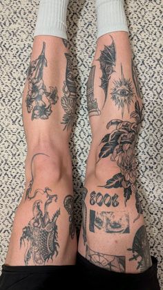 a person with many tattoos on their legs