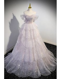 10% off now! Shop ethereal bling ruffled tulle prom dress with off-the-shoulder design online. Sheprom offers formal, party, casual & more style dresses to fit your special occasions. Prom Dresses Princess, Tiered Prom Dress, Dresses Ball Gown, Long Prom Dresses, Tulle Prom Dress, Black Prom Dresses, Party Dress Long, Ball Gowns Wedding, Wedding Bridesmaid Dresses