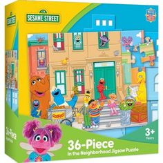 the sesame street 3 - 6 - piece neighborhood jigsaw puzzle is in its box