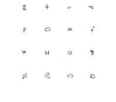 the symbols are drawn in black ink on a white paper background, and have been placed together