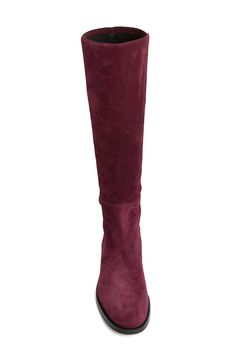 Smooth suede adds a luxe feel to these tall, pull-on boots offering a sleek, city-ready look. 17" shaft height, 14" opening circumference Round toe Pull-on style Leather upper, rubber sole Made in Spain Suede Knee-high Boots For Work, Fall Suede Knee-high Boots, Winter Workwear Knee-high Boots With Suede Lining, Fall Workwear Knee-high Boots With Suede Lining, Formal Suede Knee-high Boots For Fall, Pull On Boots, Stuart Weitzman, Knee High Boots, Riding Boots