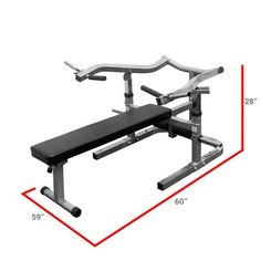 the weight bench is shown with measurements