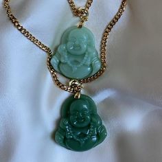 14k Gold Plated Stainless Steel 18" Necklace Necklace and Pendant Included as Set Jade Buddha Necklace, Green Buddha, Jade Necklace Pendant, Jade Buddha, Dope Jewelry Accessories, Cuban Necklace, Jeweled Shoes, Buddha Necklace, Stacked Necklaces