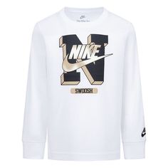 This boys' Nike retro logo long sleeve graphic tee is perfect for the athlete at school. This boys' Nike retro logo long sleeve graphic tee is perfect for the athlete at school. FEATURES Crewneck Long sleeves Nike logo on the chestFABRIC & CARE Cotton, polyester Machine wash Imported Size: 6. Color: White. Gender: male. Age Group: kids. Material: Cotton Blend. Nike Collegiate Long Sleeve T-shirt, Nike Graphic Print Sweatshirt For Streetwear, Sporty Long Sleeve T-shirt With Logo Print, Nike White Sweatshirt With Letter Print, Collegiate Long Sleeve Graphic Print T-shirt, Collegiate Long Sleeve Letter Print T-shirt, Collegiate Long Sleeve T-shirt With Graphic Print, Collegiate Long Sleeve T-shirt With Letter Print, Long Sleeve Tops With Logo Lettering For Streetwear