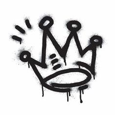 a black and white drawing of a crown with splatters on the bottom half