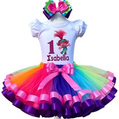 I offer you a beautiful birthday tutu outfit girls. NOTES FOR THE SELLER -Number for personalizing the top. -Name to personalize the vertex. -Need by date. Sleeve for the top - short, long. TOP. The top of it is 100% cotton. Size 3-24 months it is a bodysuit, 2T-10T it is a shirt. (Since it is more handmade always remember the shirt needs to be washed inside out, hand washed and air dried). SKIRT - made of soft tulle, edged at the bottom with a ribbon and decorated with a bow. Tutu is planted on Whimsical Multicolor Tutu Dress For Birthday, Whimsical Rainbow Tutu Dress For Birthday, Multicolor Tulle Tutu Dress For Birthday, Rainbow Tutu Dress For Birthday In Spring, Rainbow Tutu Dress For Birthday, Cute Rainbow Tutu Dress For Birthday, Multicolor Princess Tutu Dress For Birthday, Princess Style Multicolor Tutu Dress For Birthday, Trolls Birthday Outfit