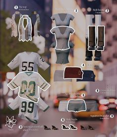 an info sheet shows the different types of clothing on display in front of a store window